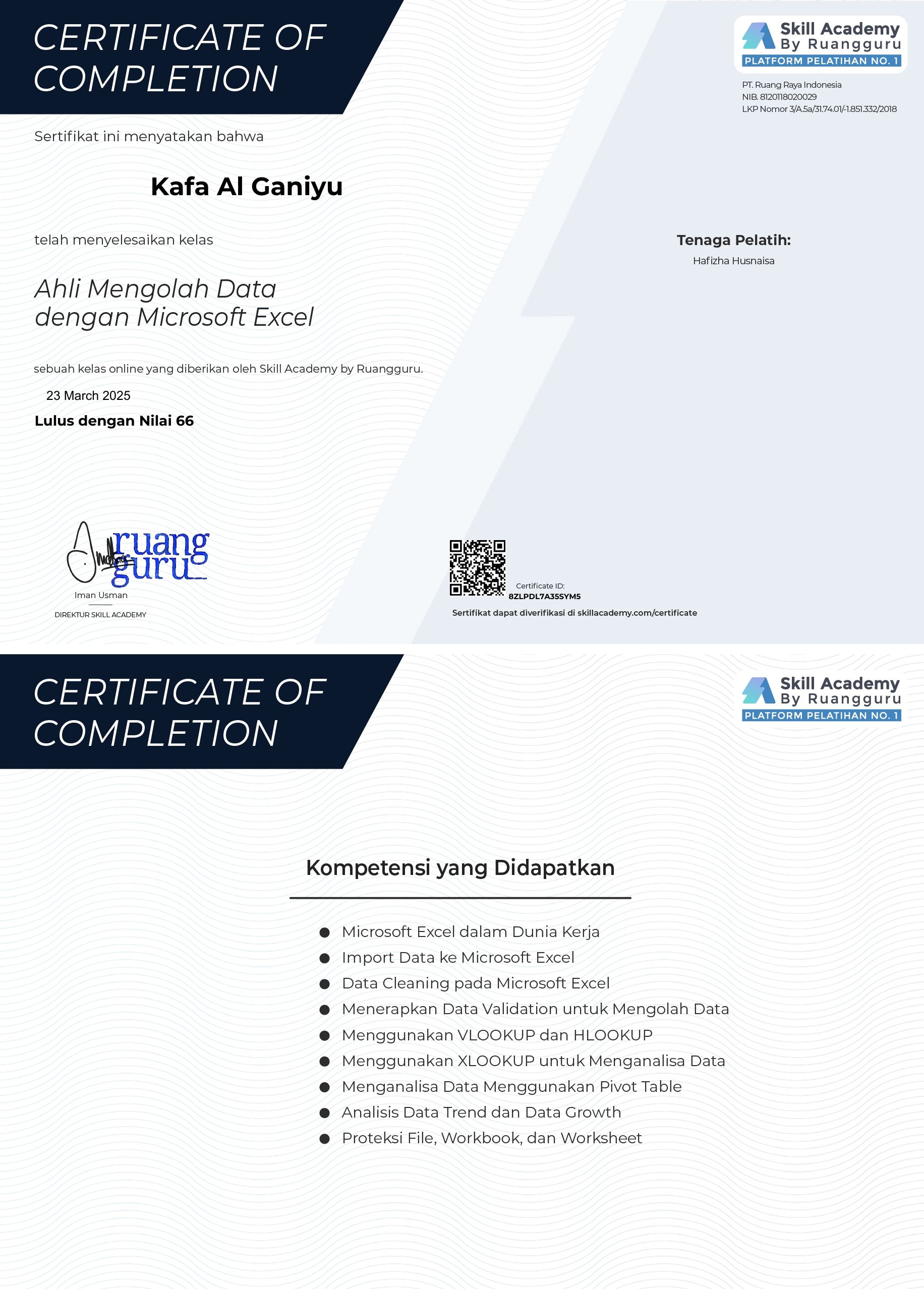 Sertifikat Expert in Data Management with Microsoft Excel